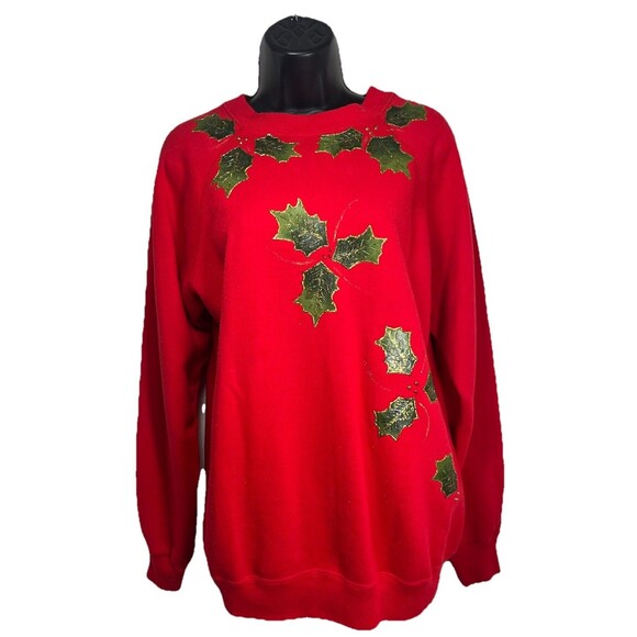 Hanes Her Way Christmas Sweatshirt Pullover Red Vintage Holiday Festive Shirt - Picture 1 of 12